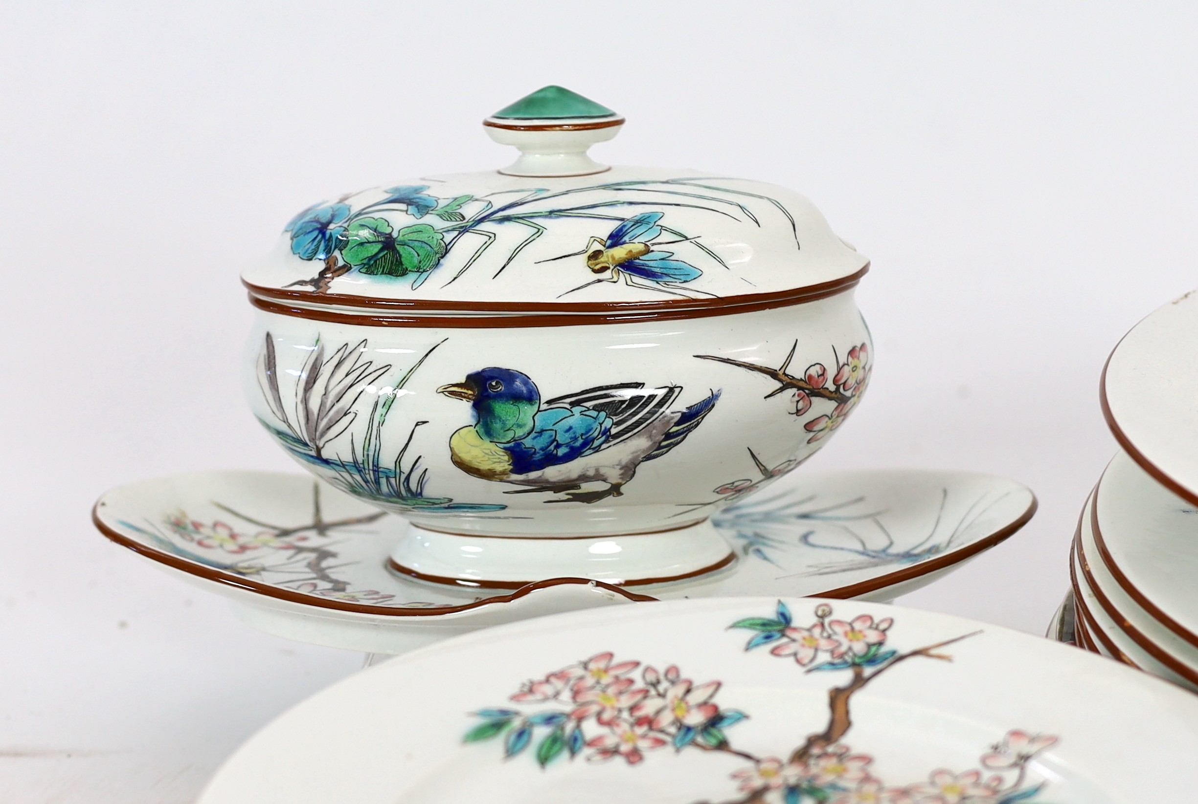 Eugene Millet (1819-1879) for Viellard Bordeaux - an extensive Japonaise ‘Grands Oiseaux’ earthenware part dinner service, late 19th century